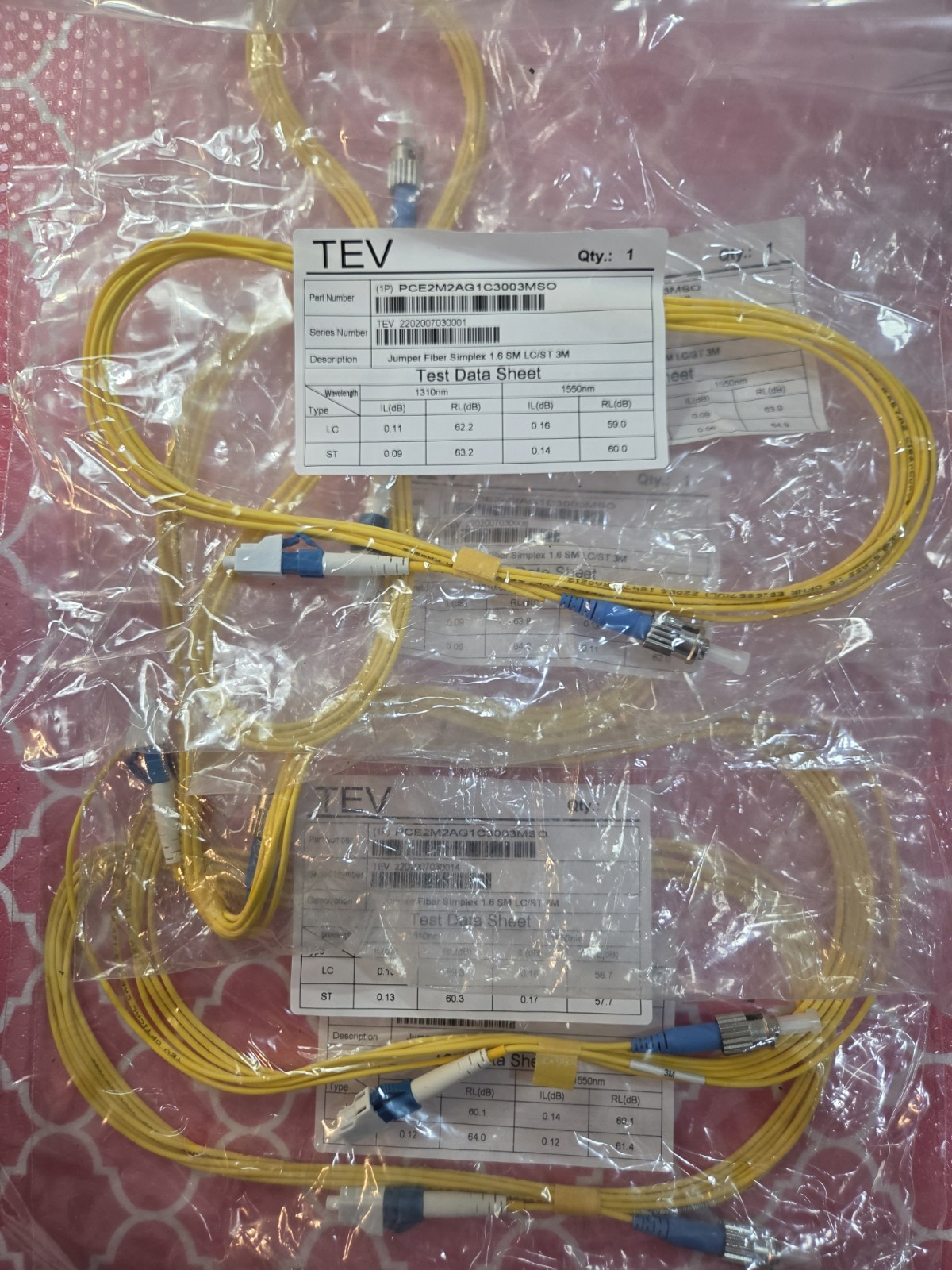 TEV jumper fiber 1.6 SM LCU / STU 3M Lot Of 5 #PCE2M2AG1C3003MSO