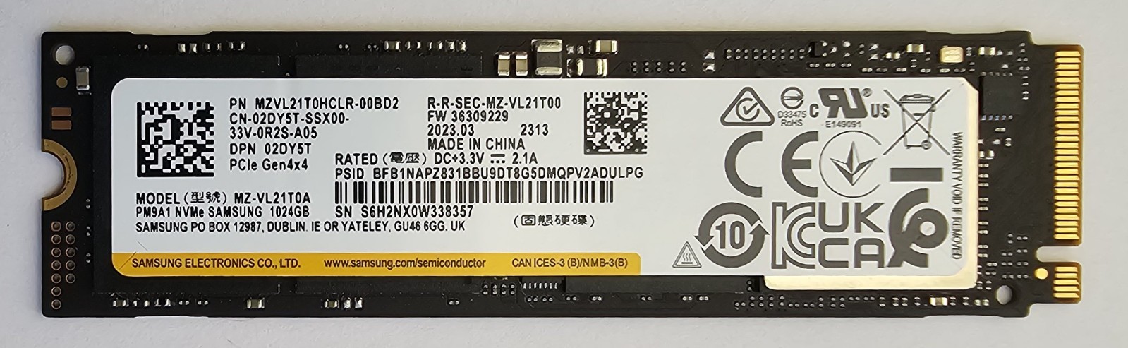 Samsung MZ-VL21T0A PM9A1 1TB M.2 (Samsung 980 PRO OEM) NVMe SSD 95% Health