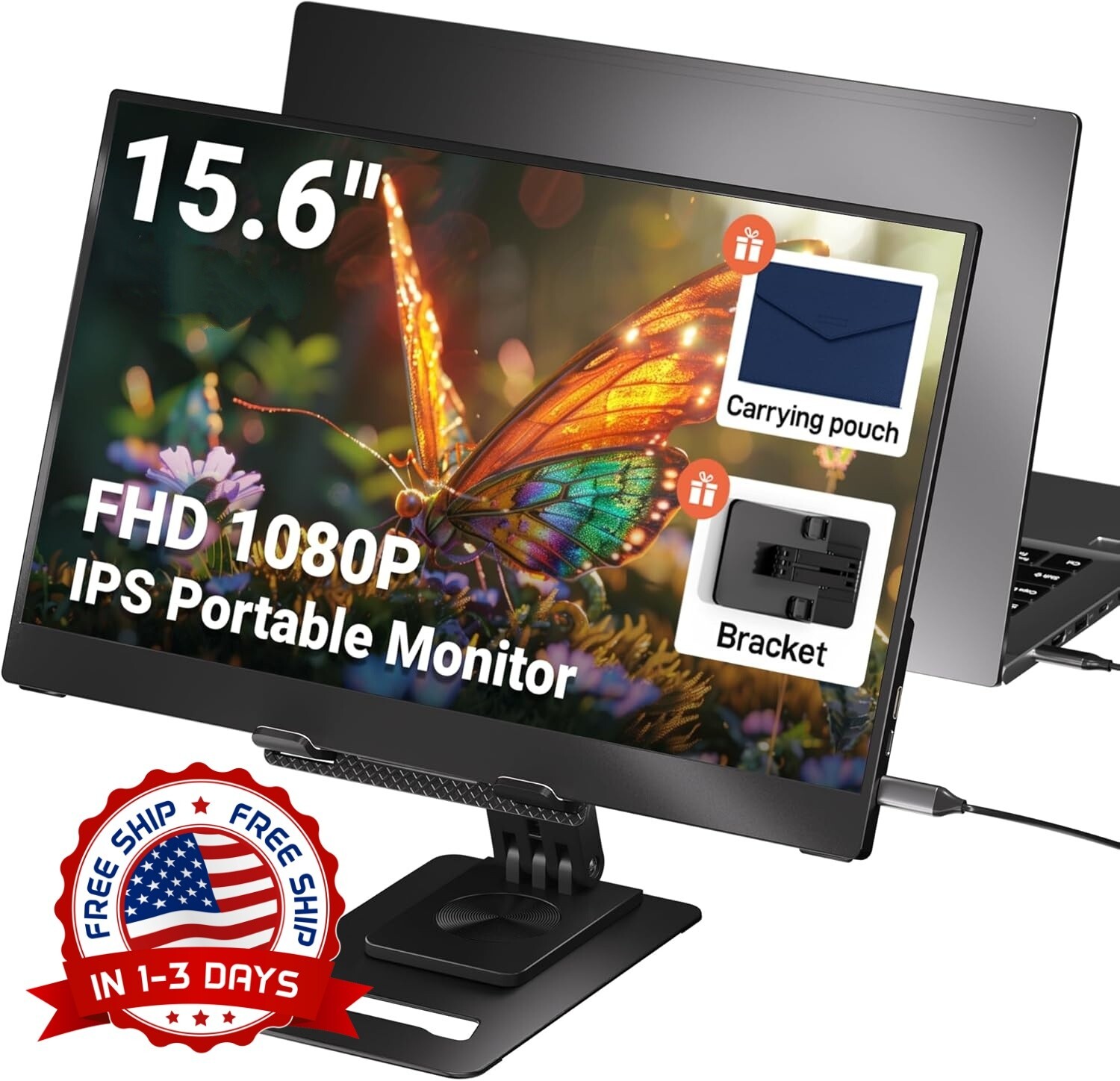 Monitor Portátil FHD IPS De 15,6" Con Extensor De Pantalla Y Soporte Ajustable
