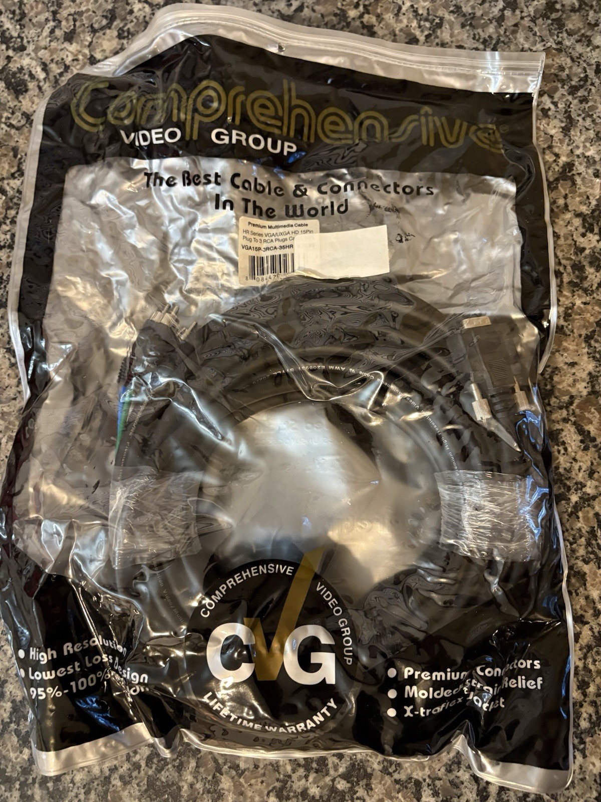 Comprehensive Video Group VGA/UXGA HD 15Pin To 3 RCA Plugs 35ft NEW