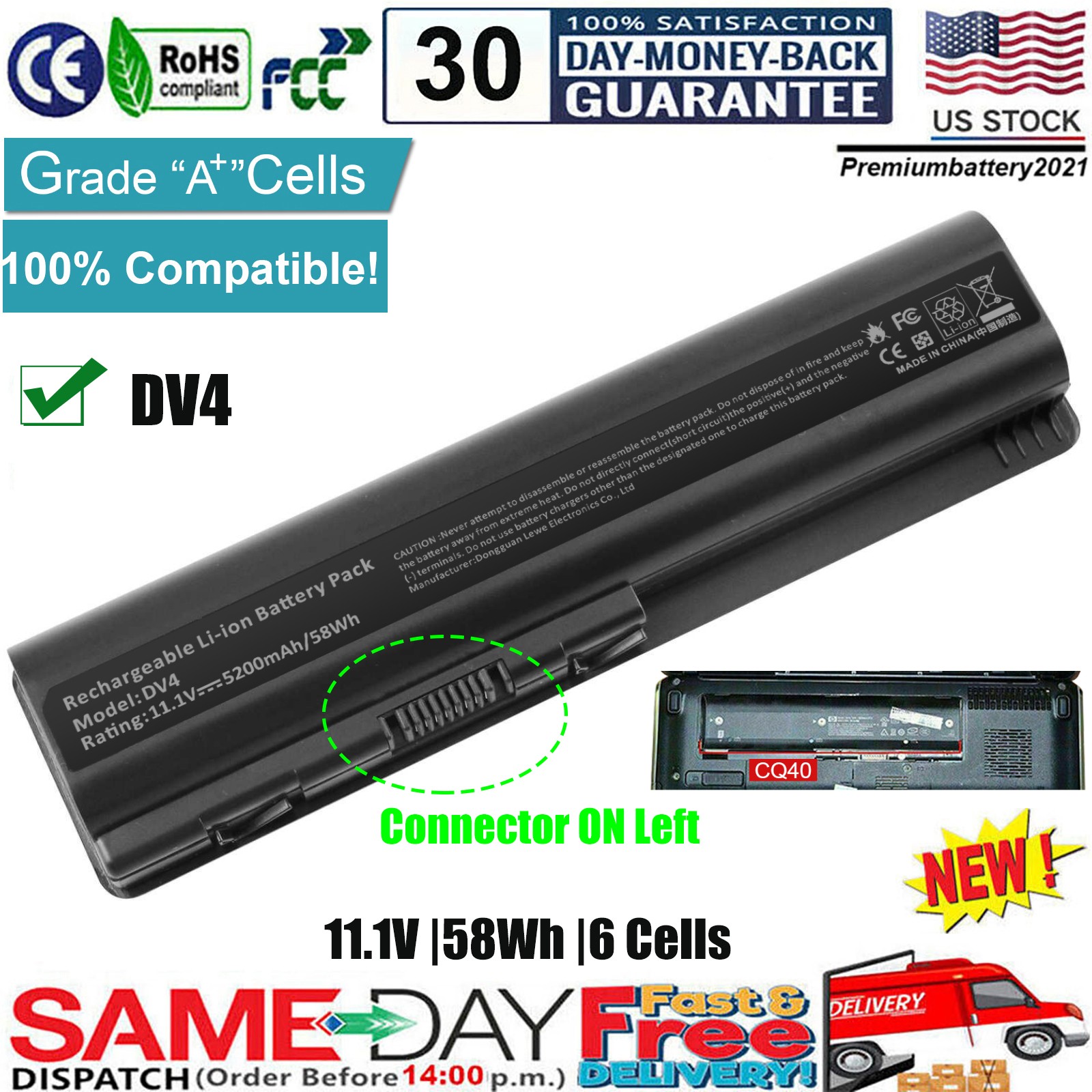 Battery For HP Pavilion dv5-1160us dv6-2150us dv6t-1200 DV6-2155DX DV4-2045DX