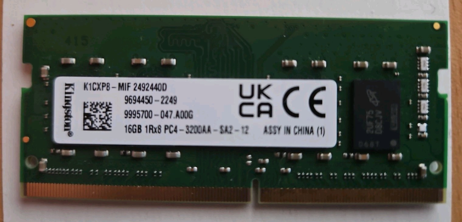 Kingston | 16GB Kit (1x16GB) | DDR4-3200AA | 1R×8 | SODIMM |