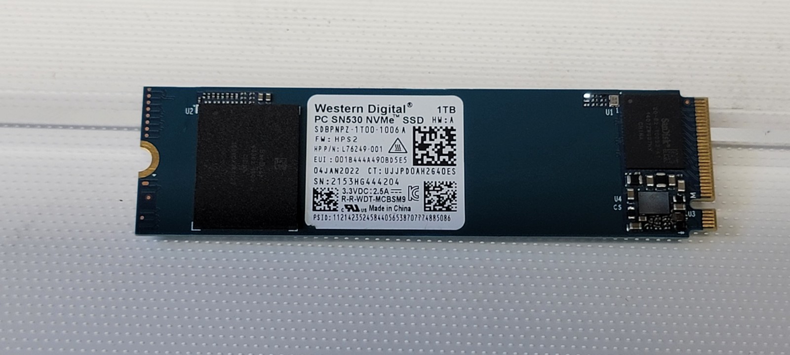 WD PC SN530 1TB M.2 2280 PCIe NVMe Solid State Drive SDBPNPZ-1T00 95% Health