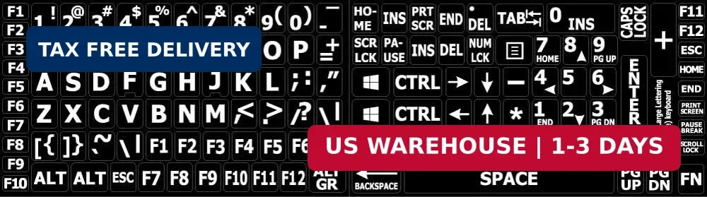 English US Large Letters Keyboard Stickers Matte Non Transparent Black Backgroun
