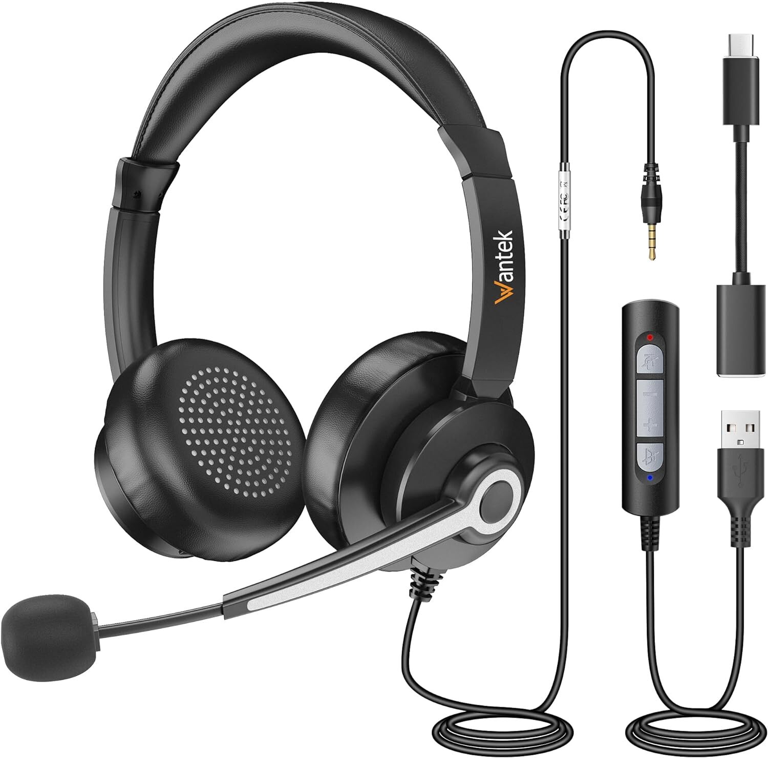 Wantek Headset USB/3.5mm with Microphone HD Voice Earphone for PC/Laptop/phone