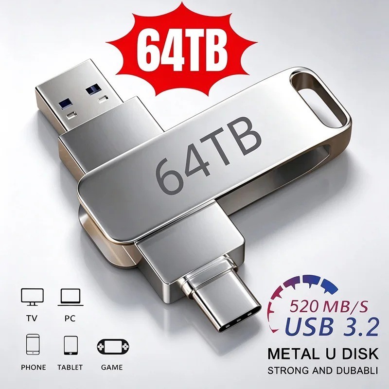 USB 3.2 High-Speed USB Flash Drive, Type-C 2-in-1 OTG Portable Memory Stick