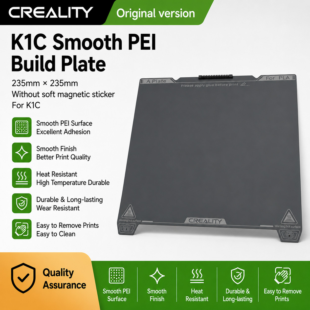 CREALITY K1C Smooth PEI Build Plate（Without soft magnetic sticker ） 235mm*235mm 
