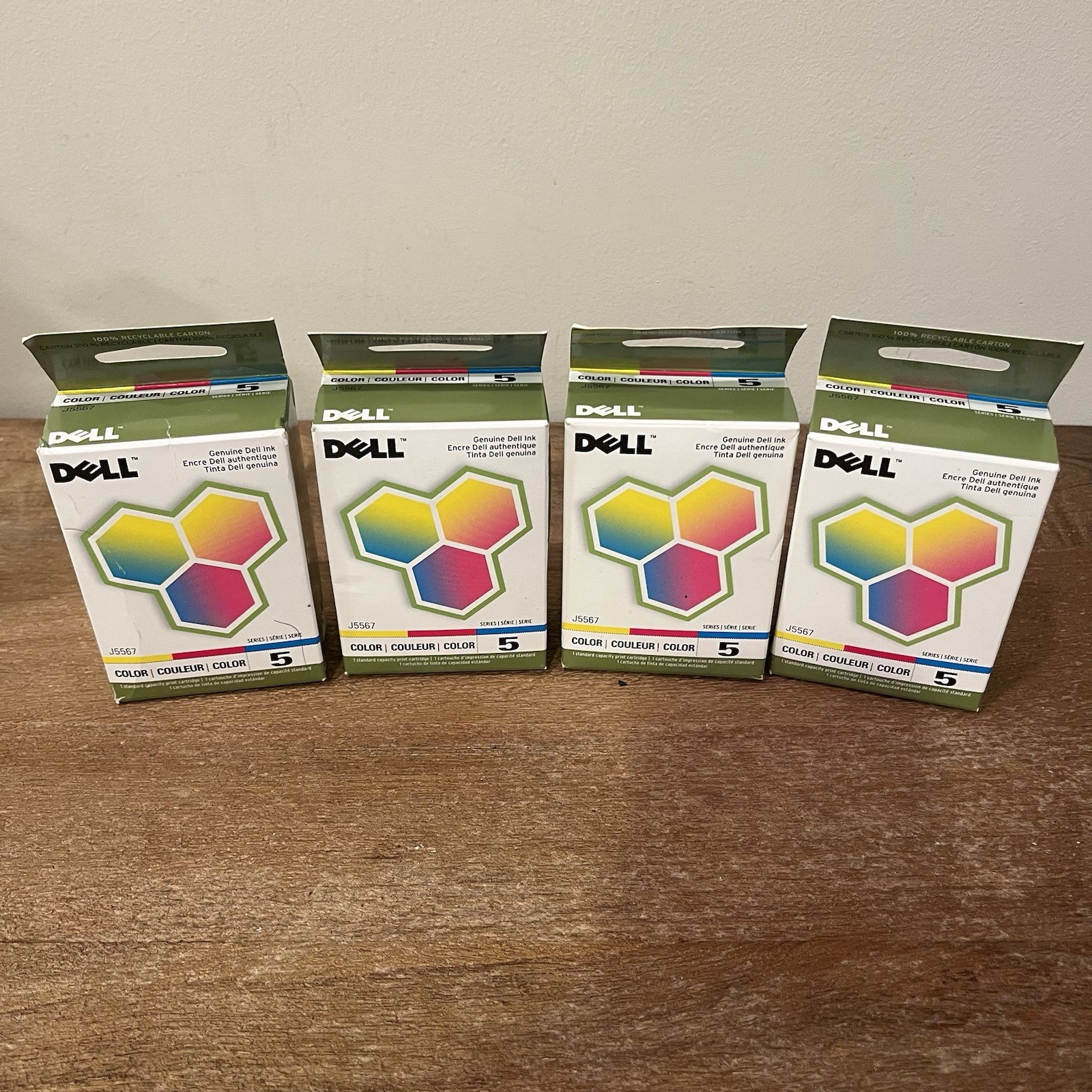Lot of 4 Genuine Dell Series 5 J5567 Color Ink Cartridges OEM New Sealed