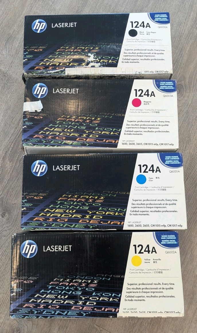 HP 124A Toner Cartridges Set (Black Cyan Magenta Yellow) OEM Q6000A Q6001A Q6002