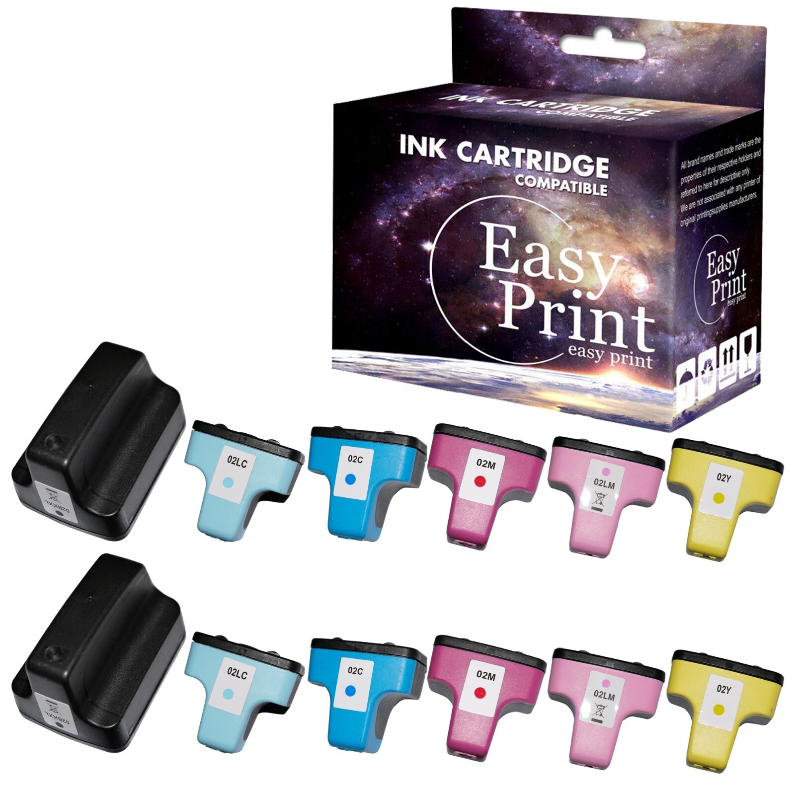 12PK replace for HP02 Ink Cartridge for PhotoSmart 3108 3110 C5180 Printer
