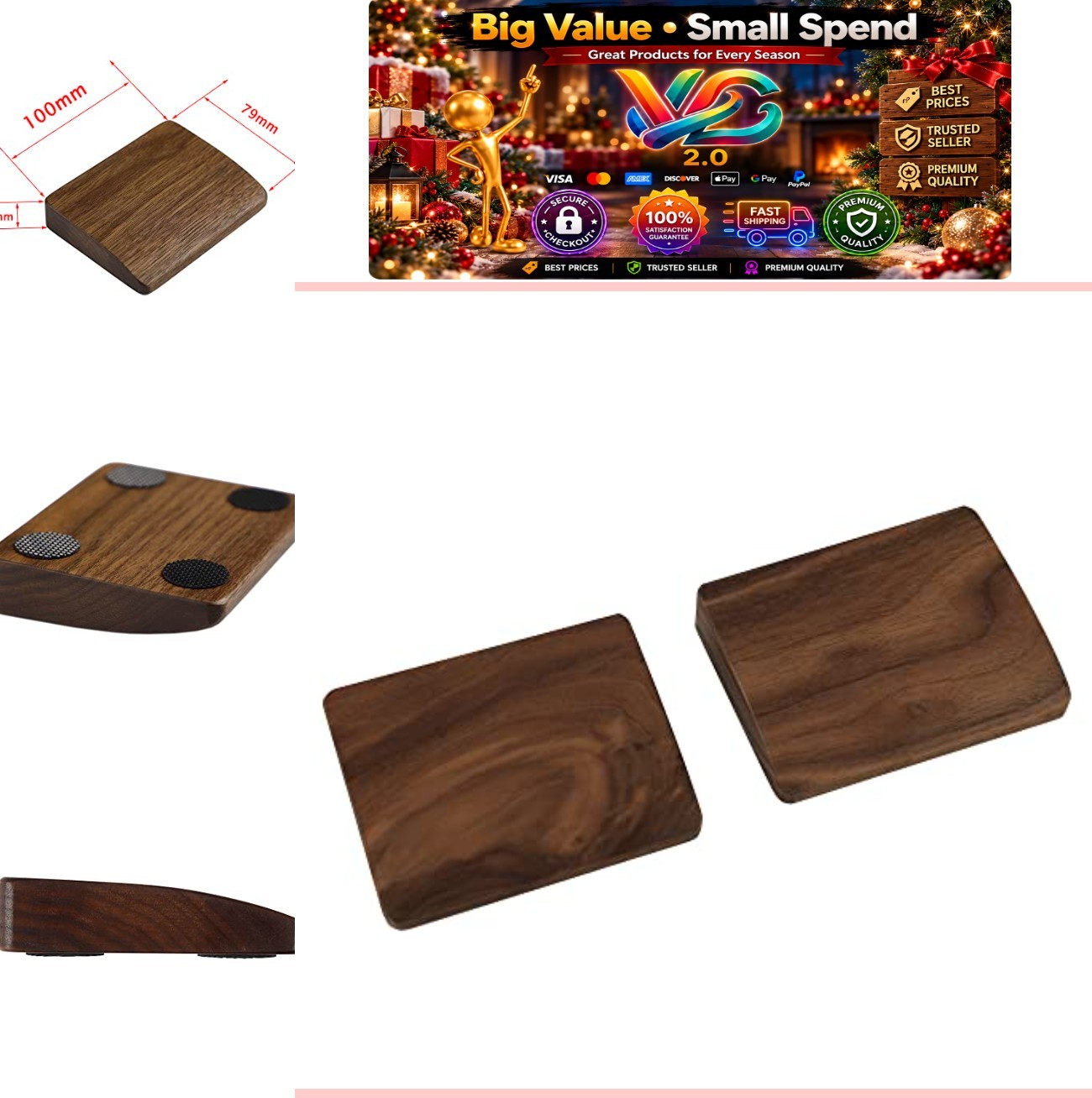 2 Pcs Mini Walnut Wood Wrist Rest Portable Ergonomic for Mechanical Keyboard