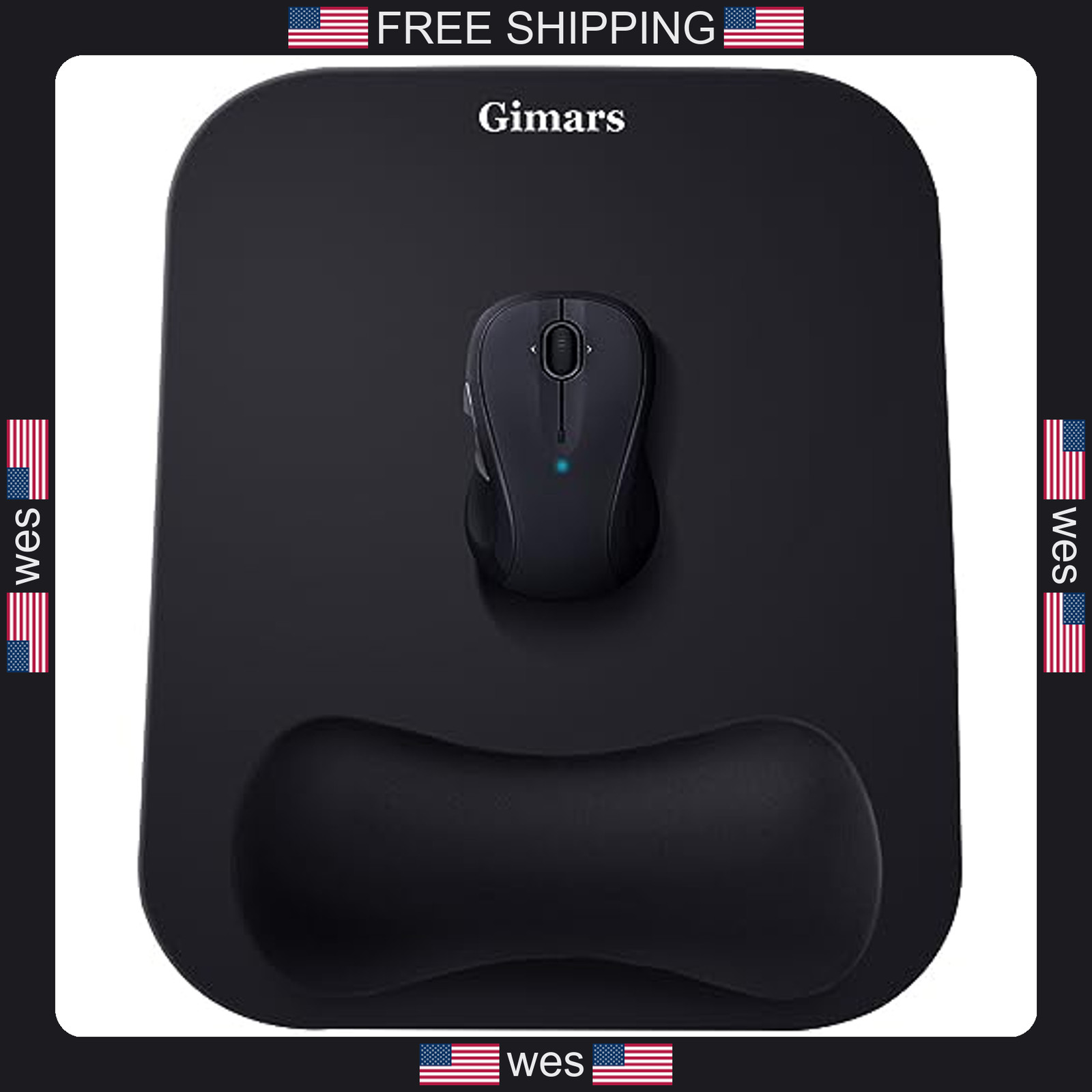 Gimars Ergonomic Memory Foam Mouse Pad with Wrist Support - Black 11 x 8.26 Inch