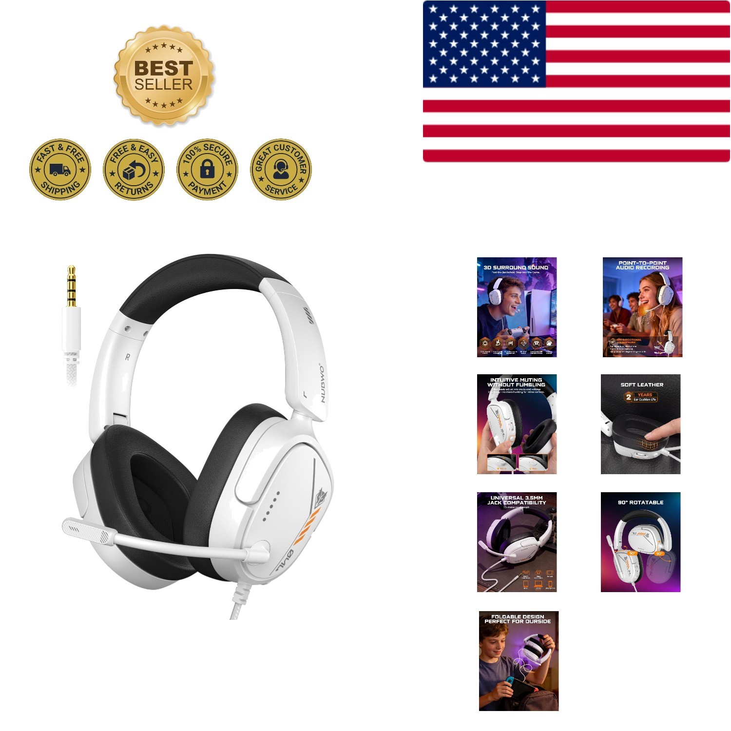 Ergonomic & Foldable Gaming Headset | Hi-Fi Sound & Memory Earmuffs - PS5/Xbox