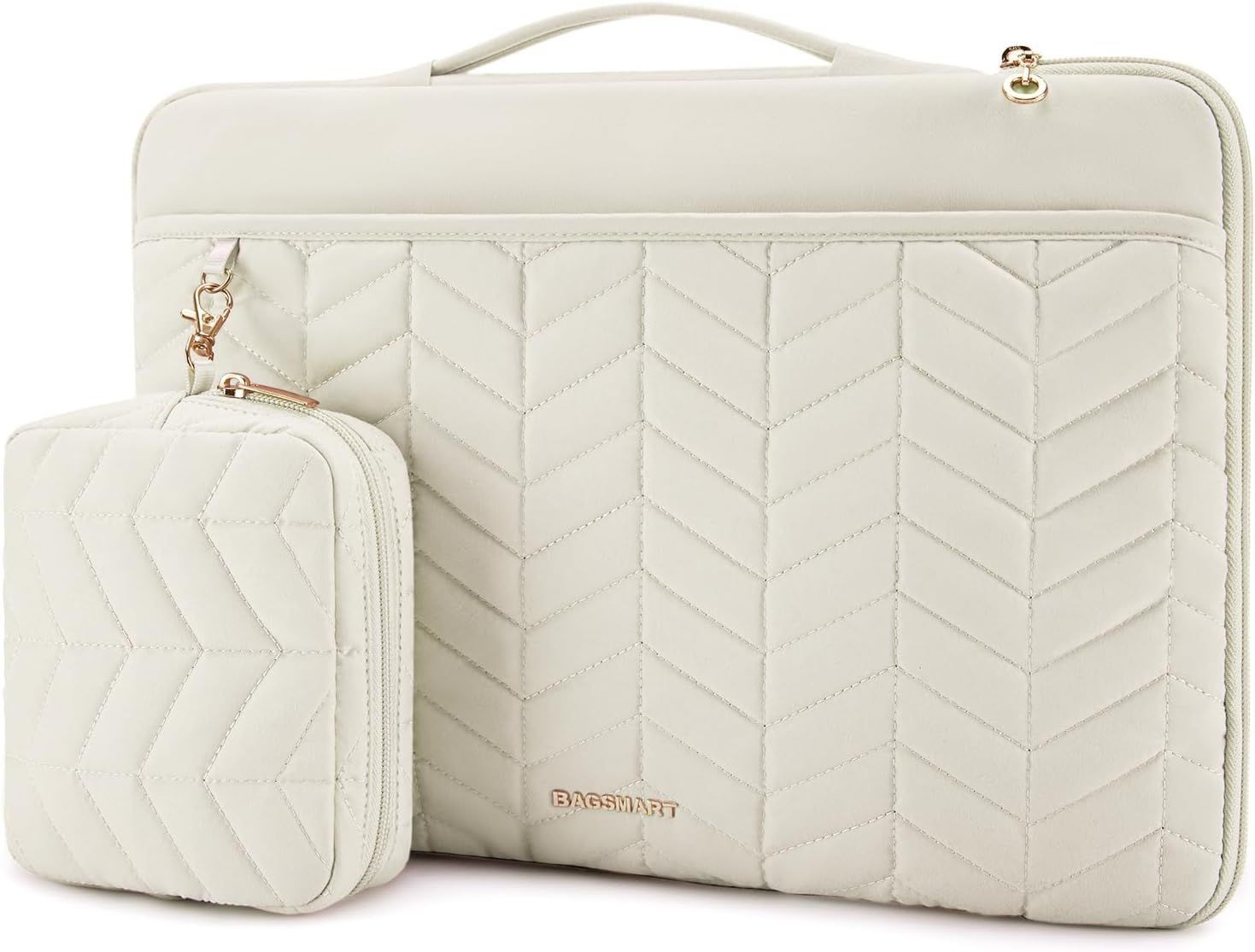 Puffy Padded Laptop Bag Sleeve for Women, Portable MacBook Air/Pro Case, Beige