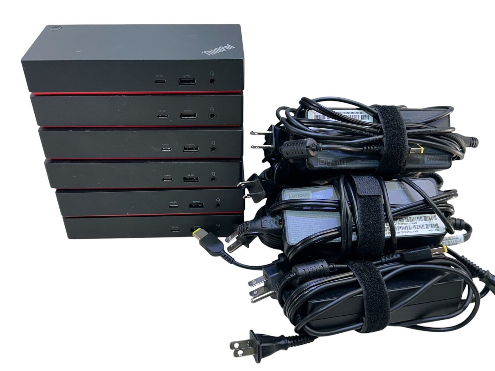 LOT OF 6:  LENOVO THINKPAD UNIVERSAL USB-C DOCK LDA-KP  40AY + 90W AC ADAPTER