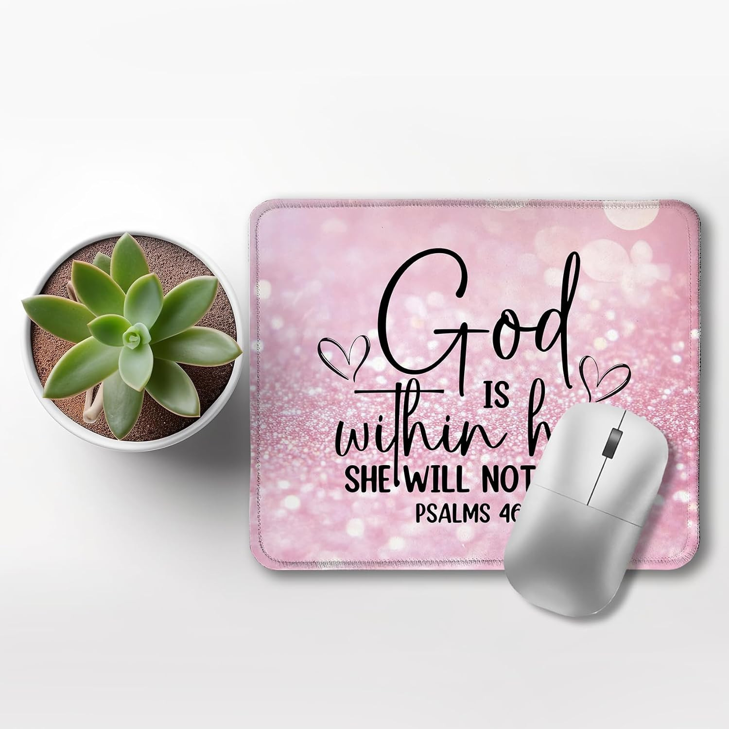 Pink Christian Mouse Pad, God is Within Her She Will Not Fall Bible Verse Mou...