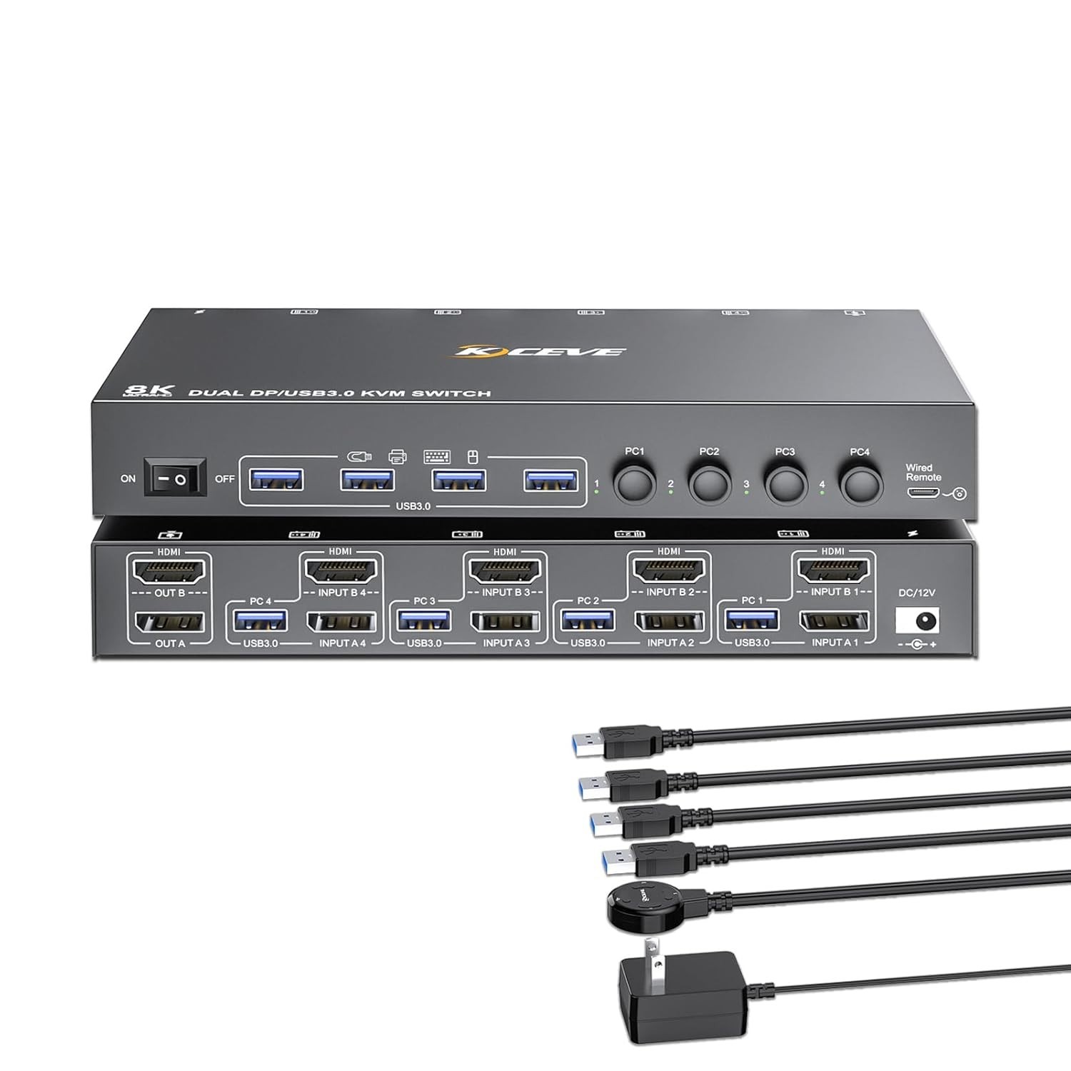 Professional 2-Monitor KVM Switch - USB 3.0 Ports with 8K and 4K Support