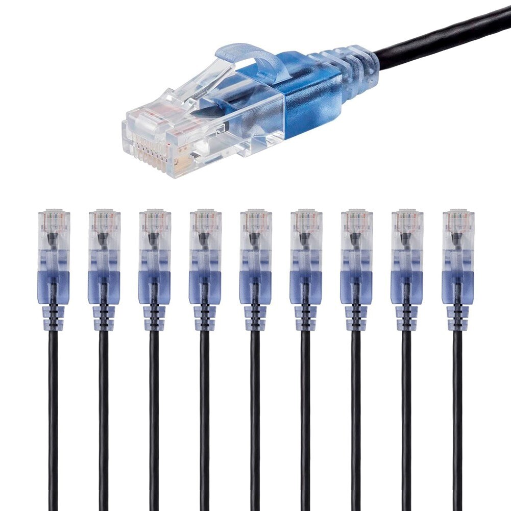 10x 25FT CAT6A RJ45 Ethernet LAN Network Patch Cable Copper 10G Slim 30AWG Black