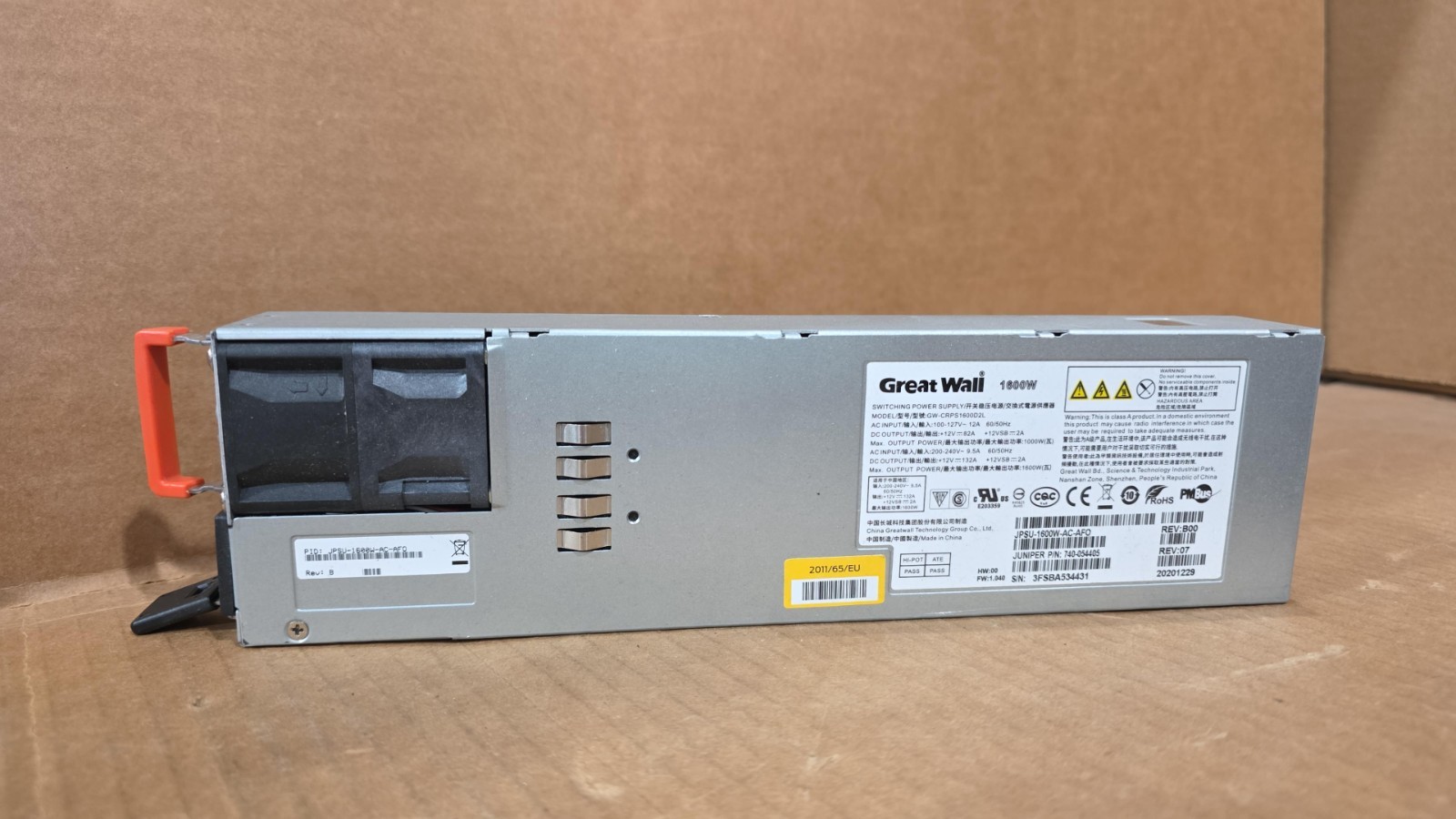 Juniper JPSU-1600W-AC-AFO QFX Power Supply / Delta Electronics DPS-1600CB 1600W