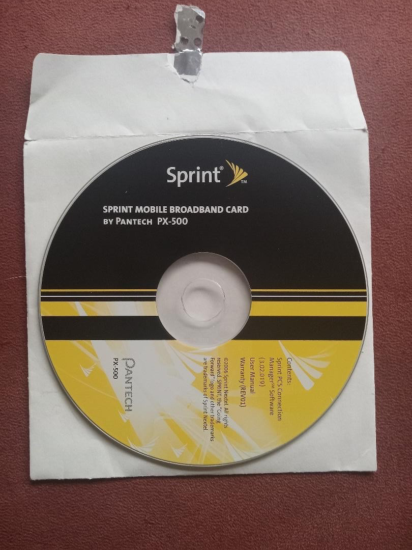Sprint Mobile Broadband Card CD By Pantech PX-500 2006 Manager Software User Man
