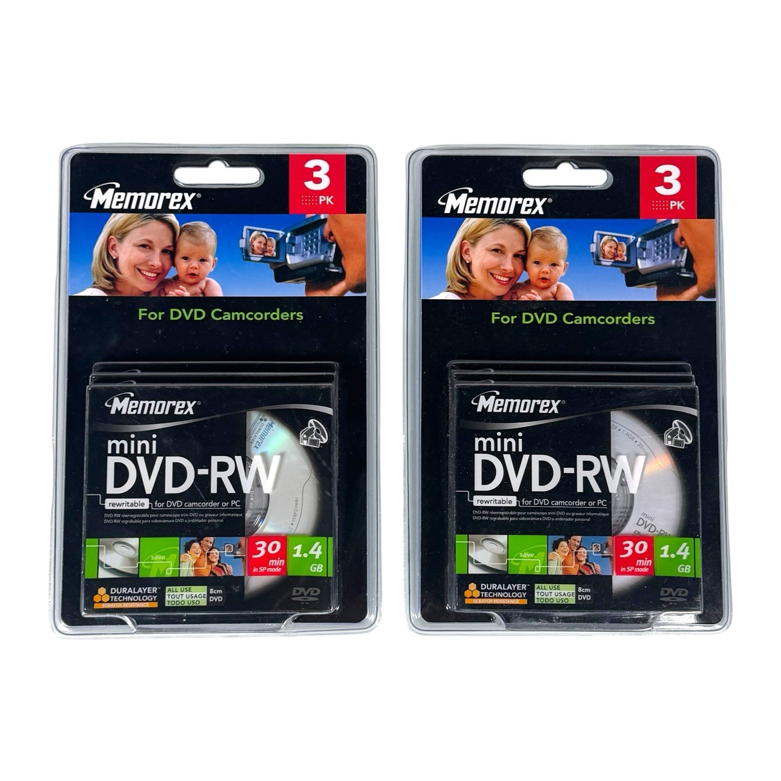 Lot Of 2 Memorex Mini DVD-RW 3-Pack 2X 1.4GB 30 min For Camcorders BRAND NEW