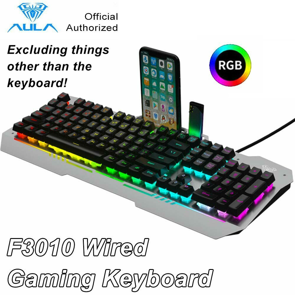 AULA F3010 Wired Gaming Keyboard w/Mobile Phone Placement Backlight 104 Keys