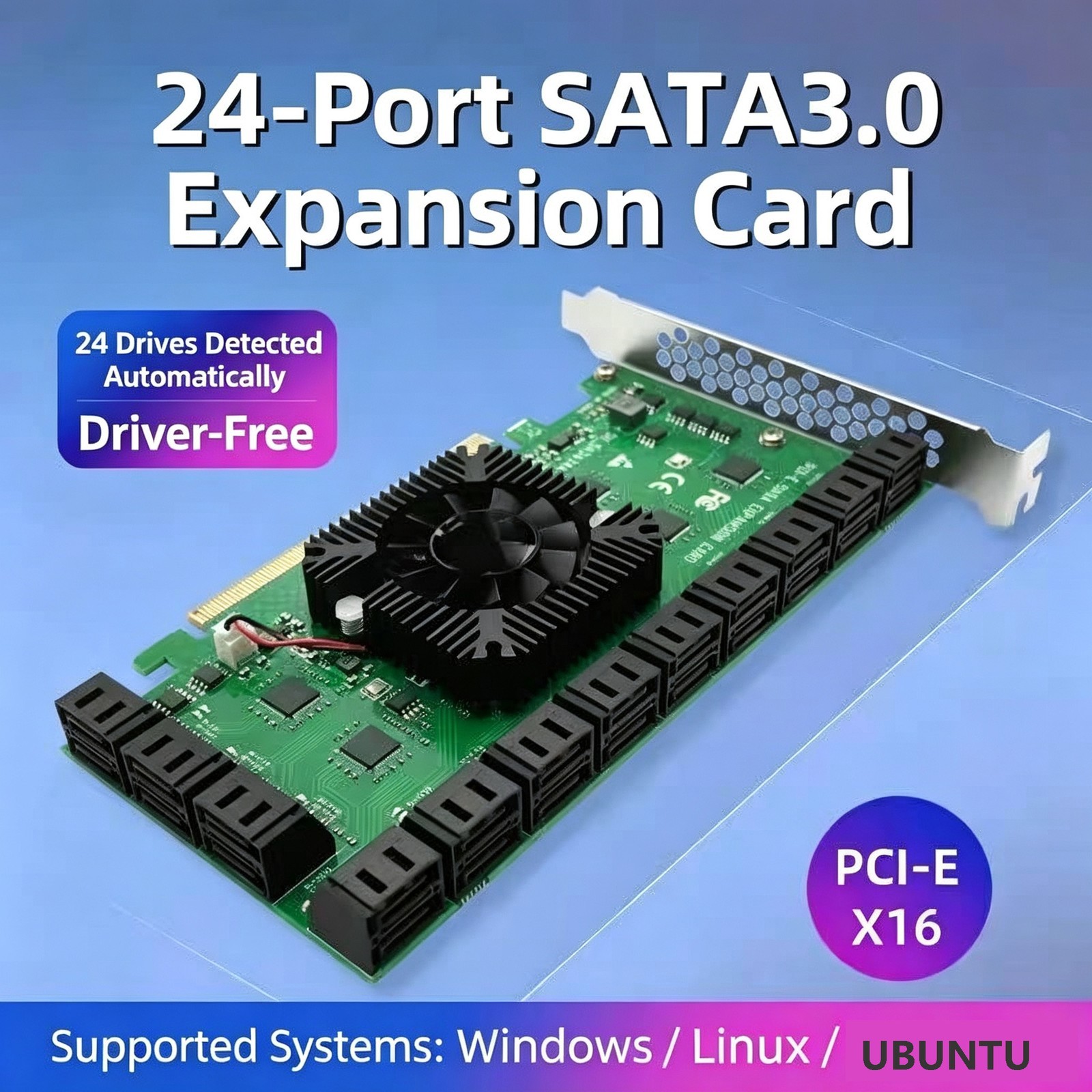 PCI-E to 8/10/12/16/24-Port SATA3.0 Extended Card SSD Transfer Extended Card New