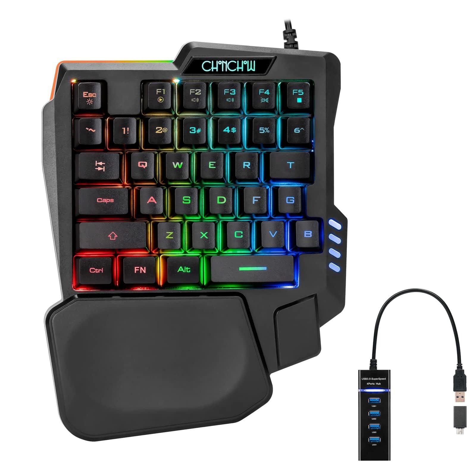 CHONCHOW One Handed Gaming Keyboard Rainbow LED Light Up, 35 Keys Protable Mi...