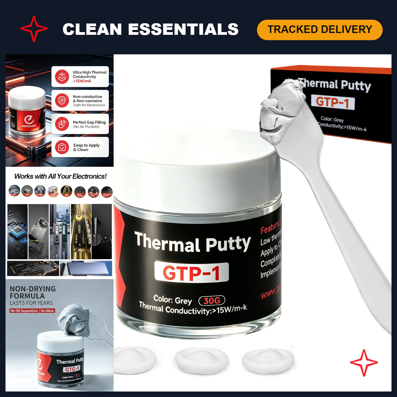 High-Performance Thermal Putty 30g - Non-Conductive Gap Filler for GPU, IC Chip,