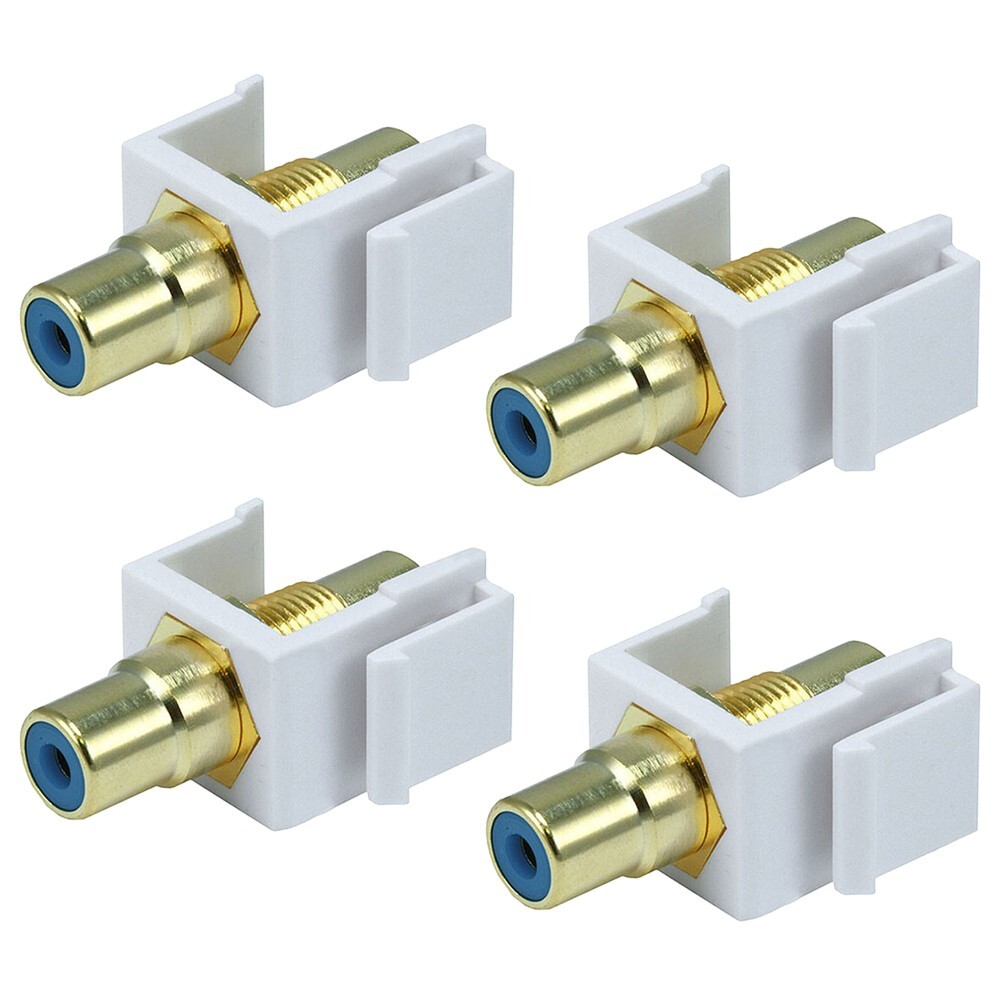 4 Pcs RCA Female to Female Keystone Jack Audio Video Coupler Snap In Insert Blue