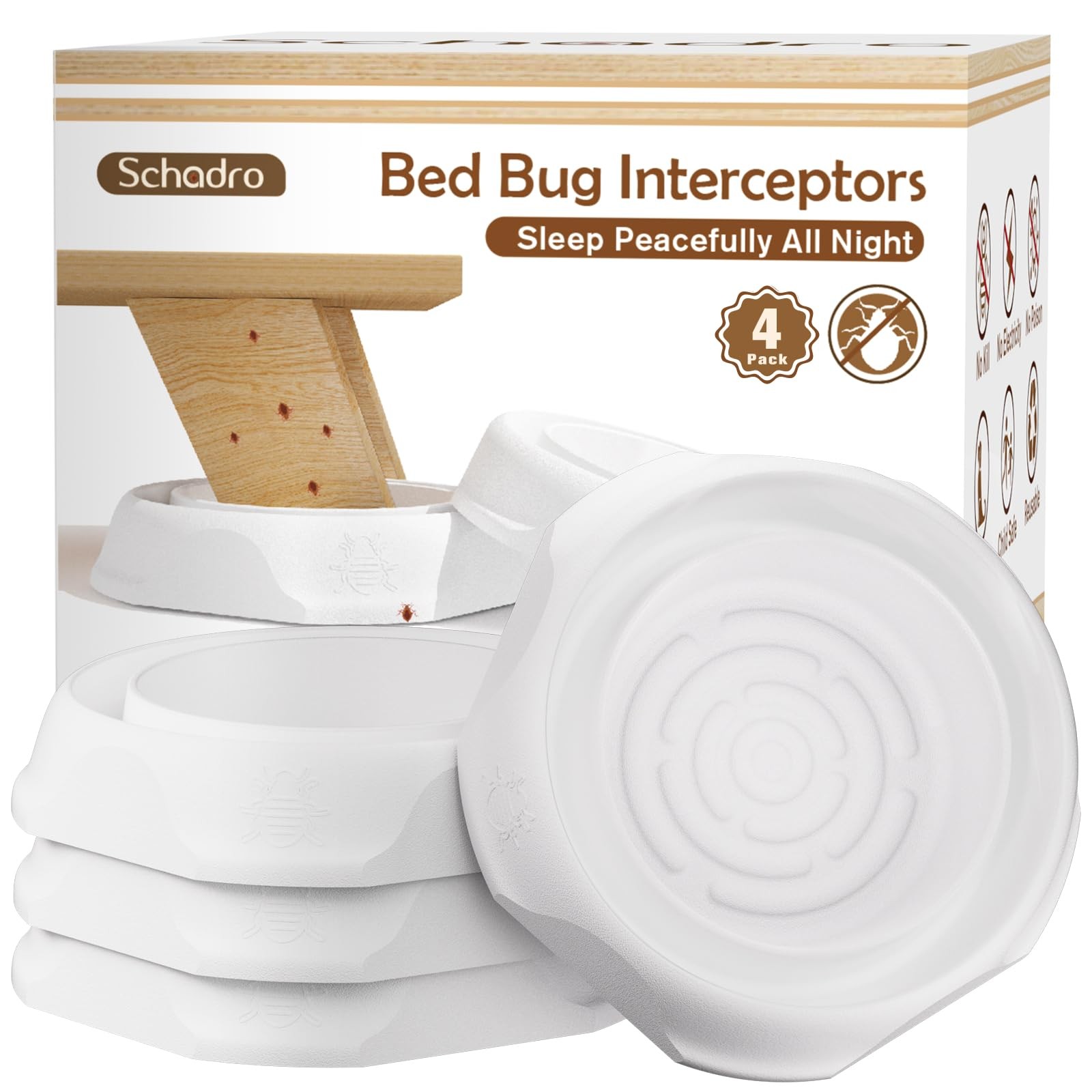 Bed Bug Interceptors 4-Pack - Discreet Traps for Bed, Sofa & Furniture