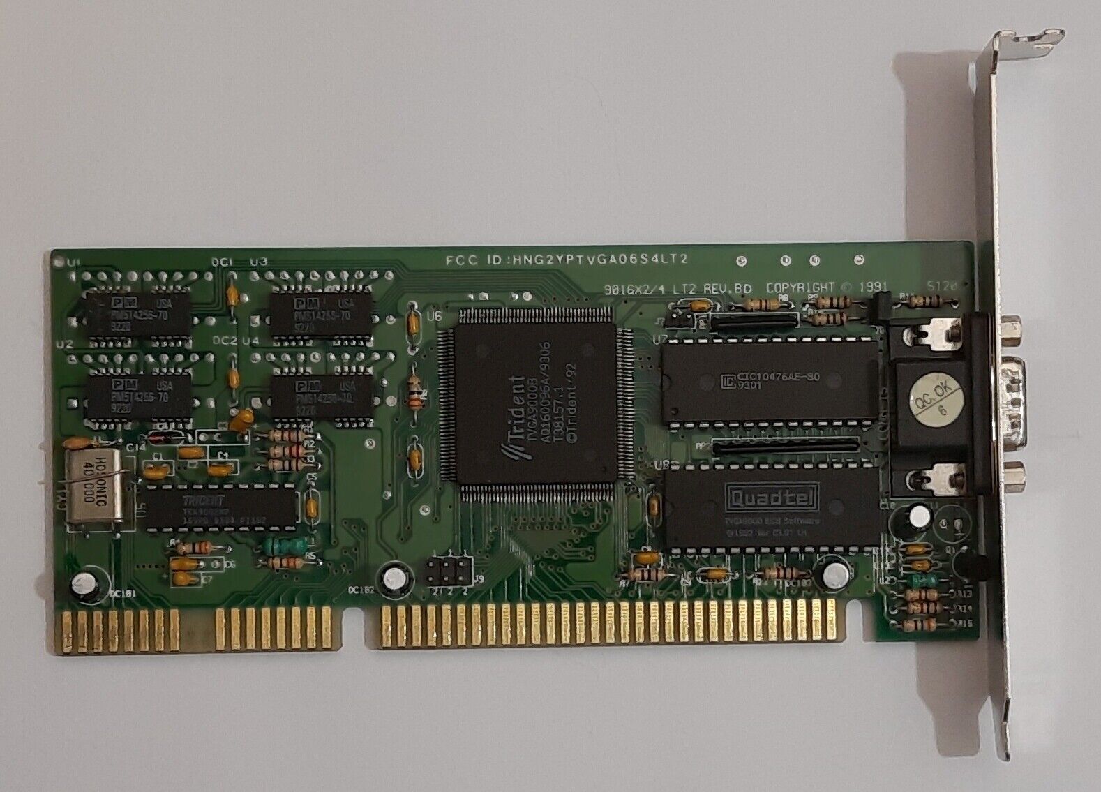 Trident 9016X2/4 LT2 REV. BD ISA Graphics Card (TVGA9000B, 512KB, Retro, 1993)