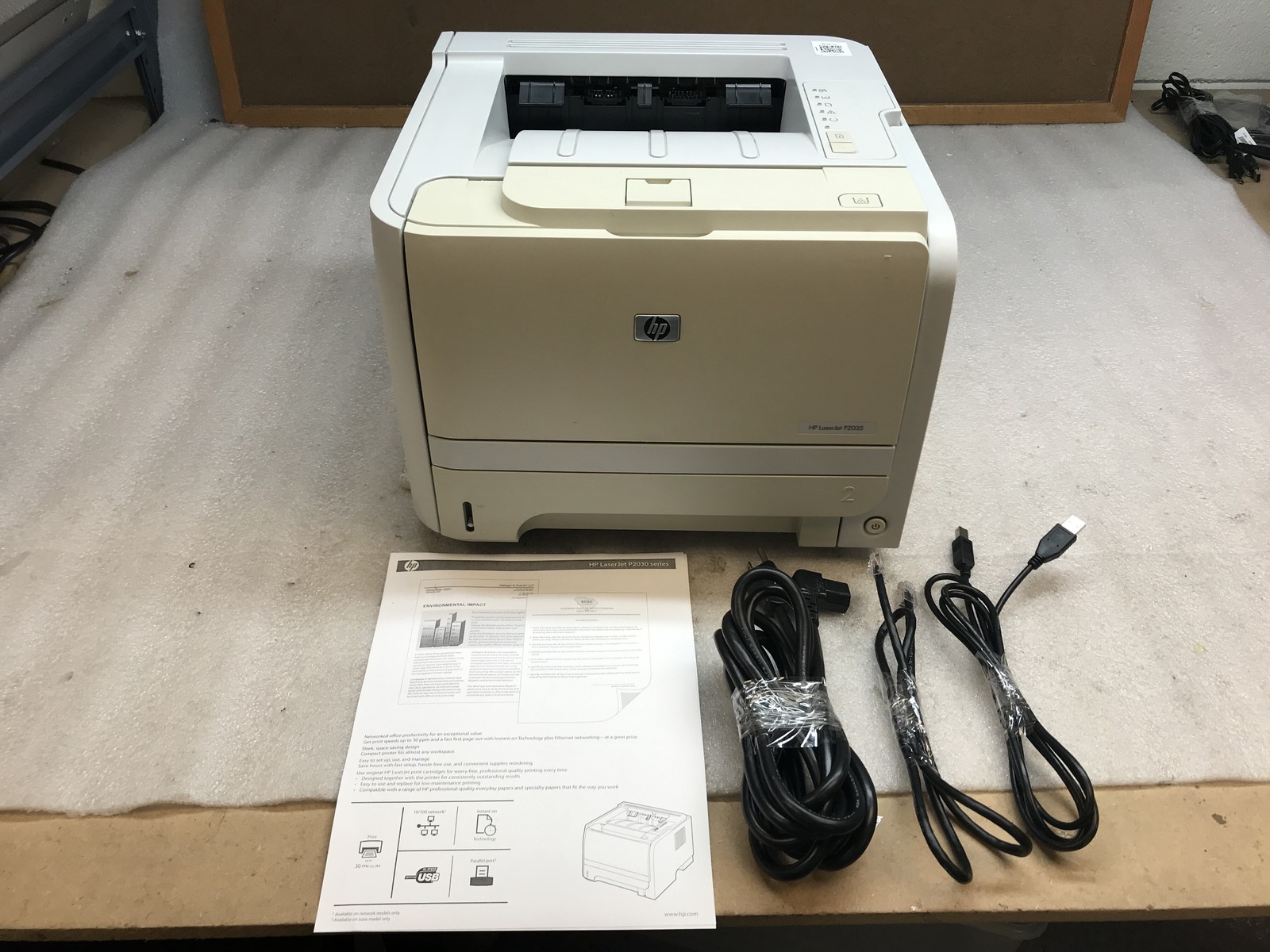 HP LaserJet P2035 Monochrome Laser Printer CE461A 27k Pg Ct w/ Cables & TONER