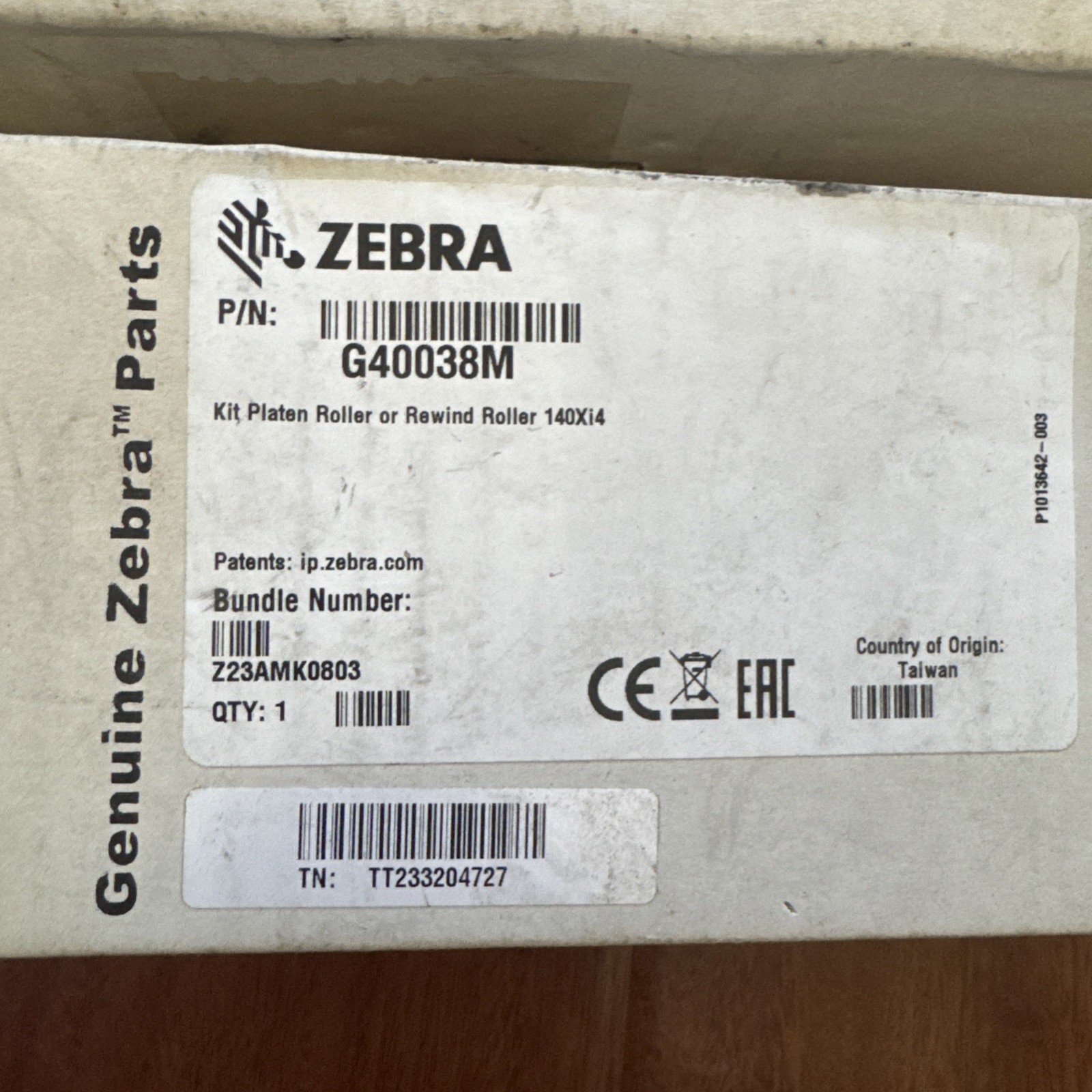Zebra G40038M Platen Roller – For 140Xi4 105SE – OEM Genuine NEW IN BOX