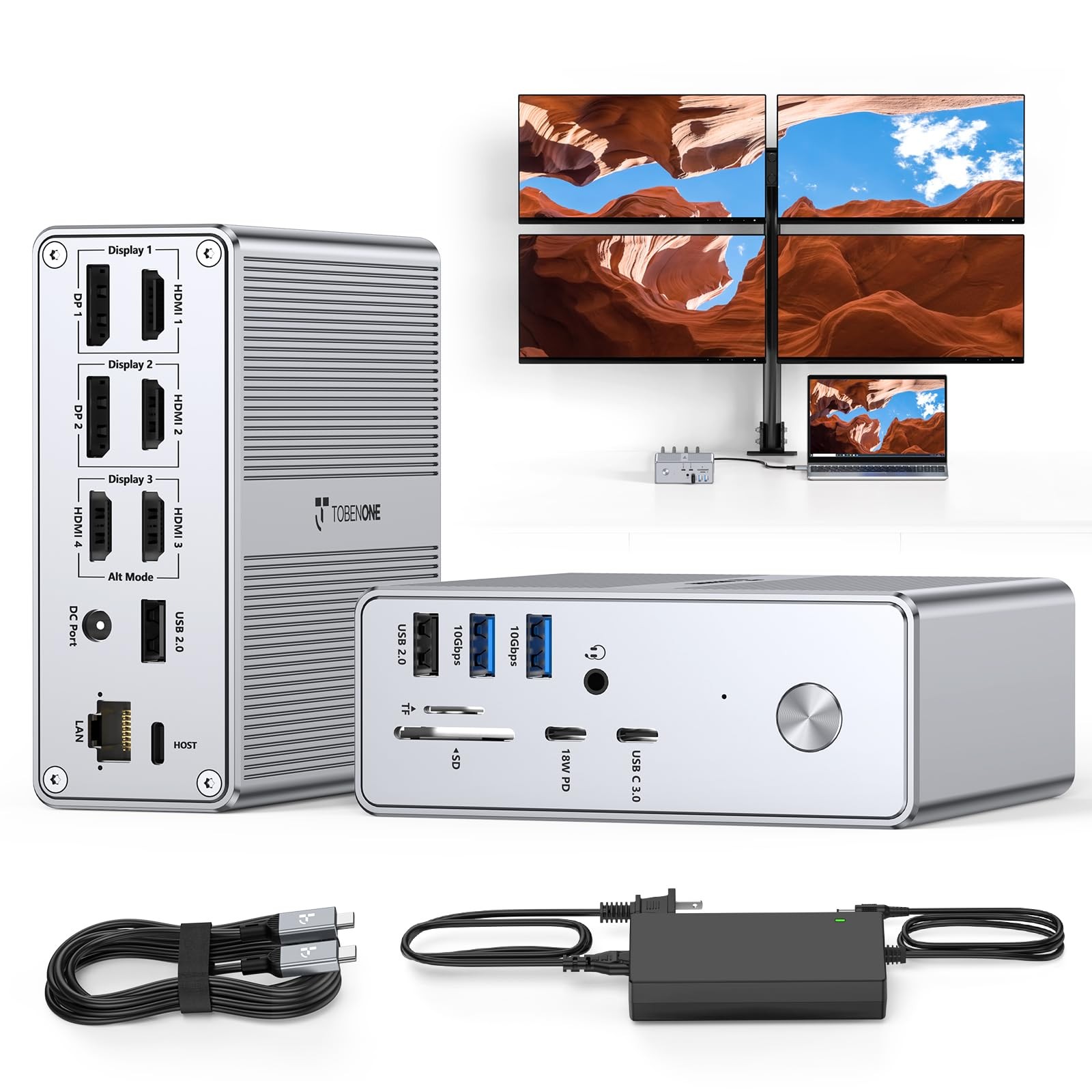 18 in 1 Docking Station Quad Monitor USB C DisplayLink