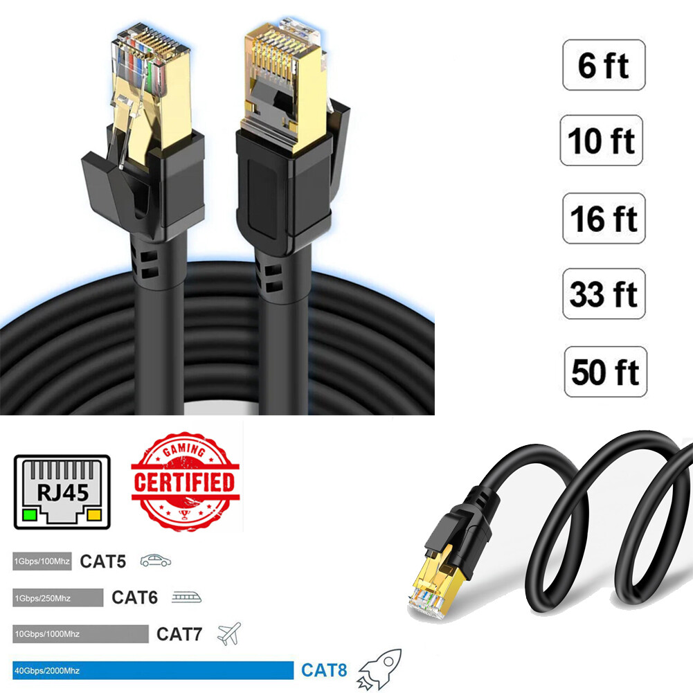 6FT-50FT Cat 8 Ethernet RJ45 Cable 40Gbps Patch LAN Network Gold Plated Lot