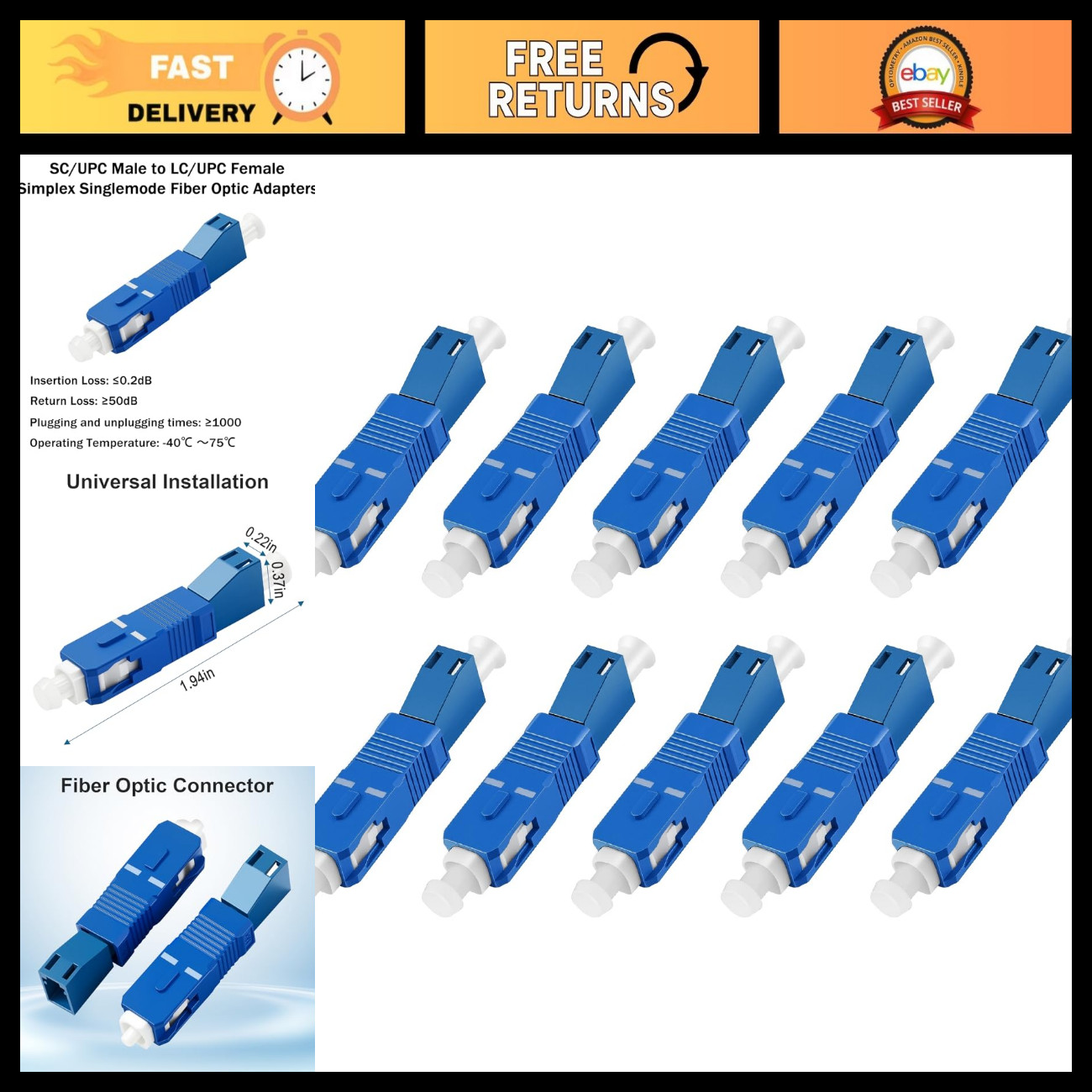 Single Mode SC to LC Fiber Optic Adapter - 10 Pack, High-Speed Converter
