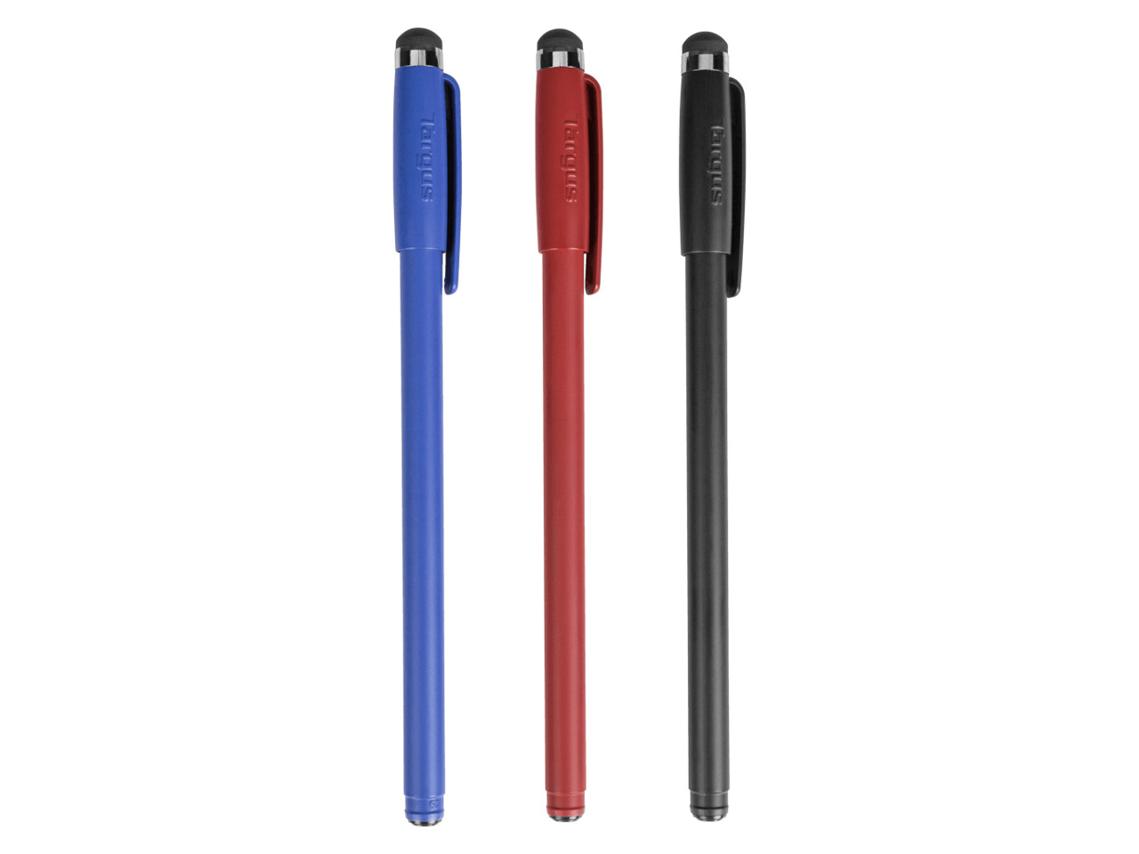 Targus Antimicrobial Stylus & Pen (3 Pack) - 3 Pack - Rubber - Black, Red, Blue