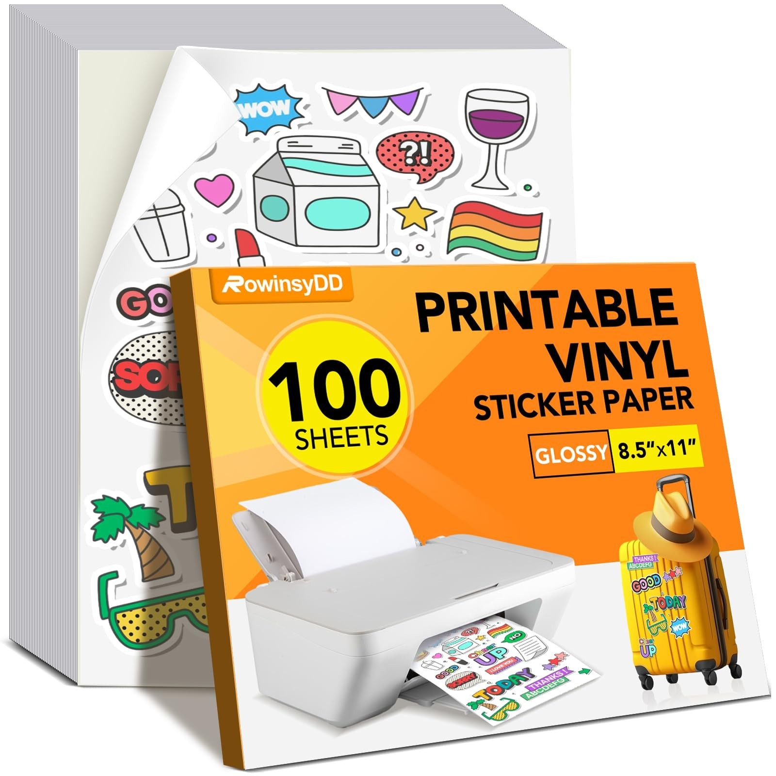 100 PCS Glossy Vinyl Sticker Paper, Printable Craft Stickers for DIY Projects