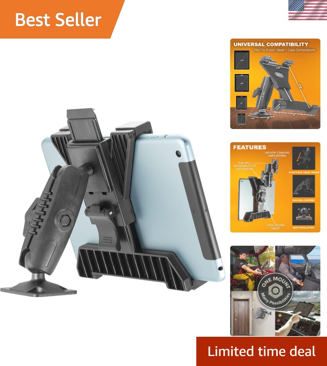 Adjustable Tablet Drill Base Mount for 7-11" Devices - Secure & Sturdy Design