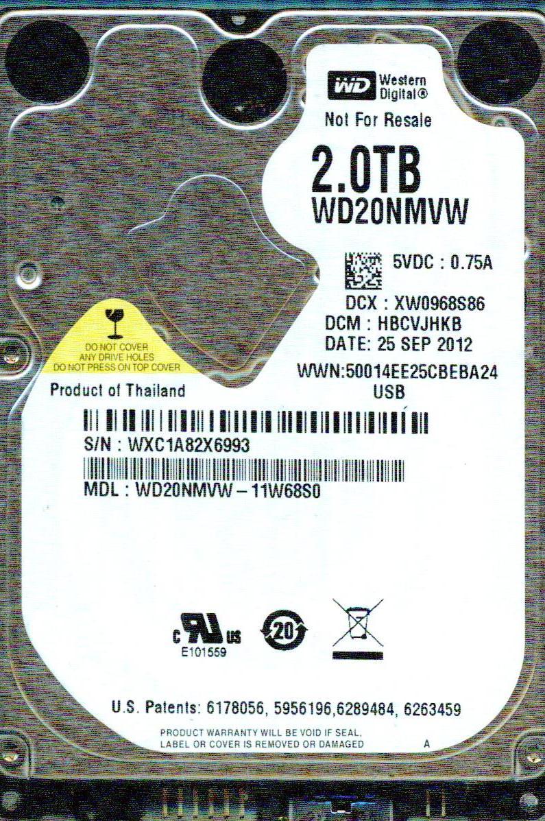 WD20NMVW-11W68S0,  HBCVJHKB,  WESTERN DIGITAL 2TB, USB 3.0  WXC1 SEP 2012