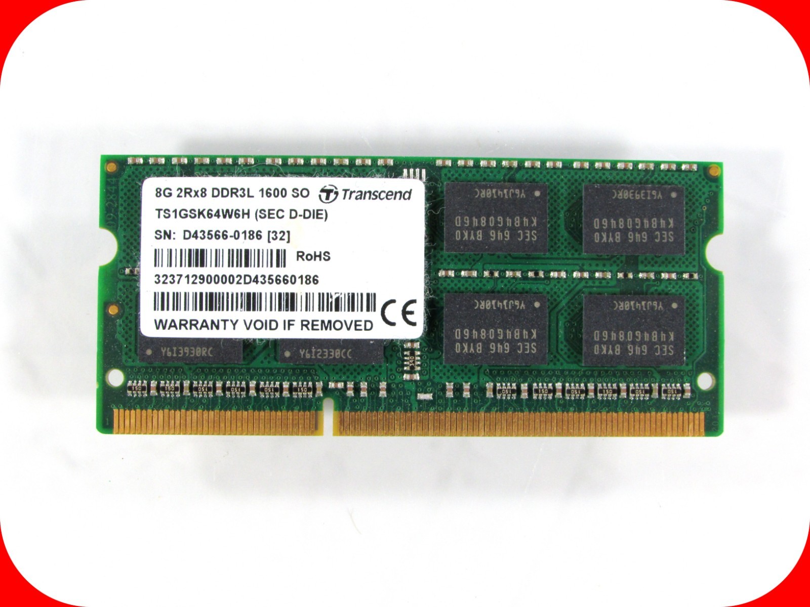 Transcend TS1GSK64W6H RAM -- 8GB DDR3L SODIMM 1600 -- for Laptop and Notebook PC