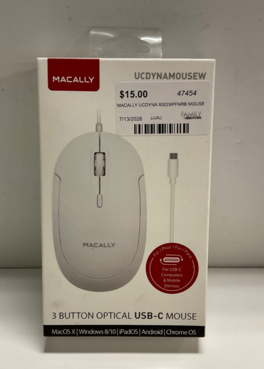 Macally UCDYNAMOUSEW USB-C Optical Mouse White Quiet Click Brand New 
