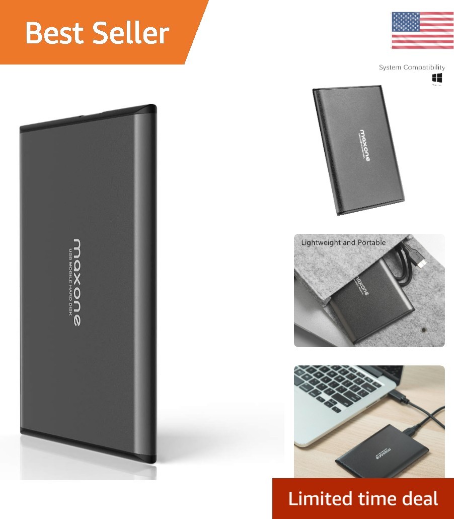 500GB Charcoal Grey Portable Hard Drive - Ultra Slim, Plug and Play USB 3.0