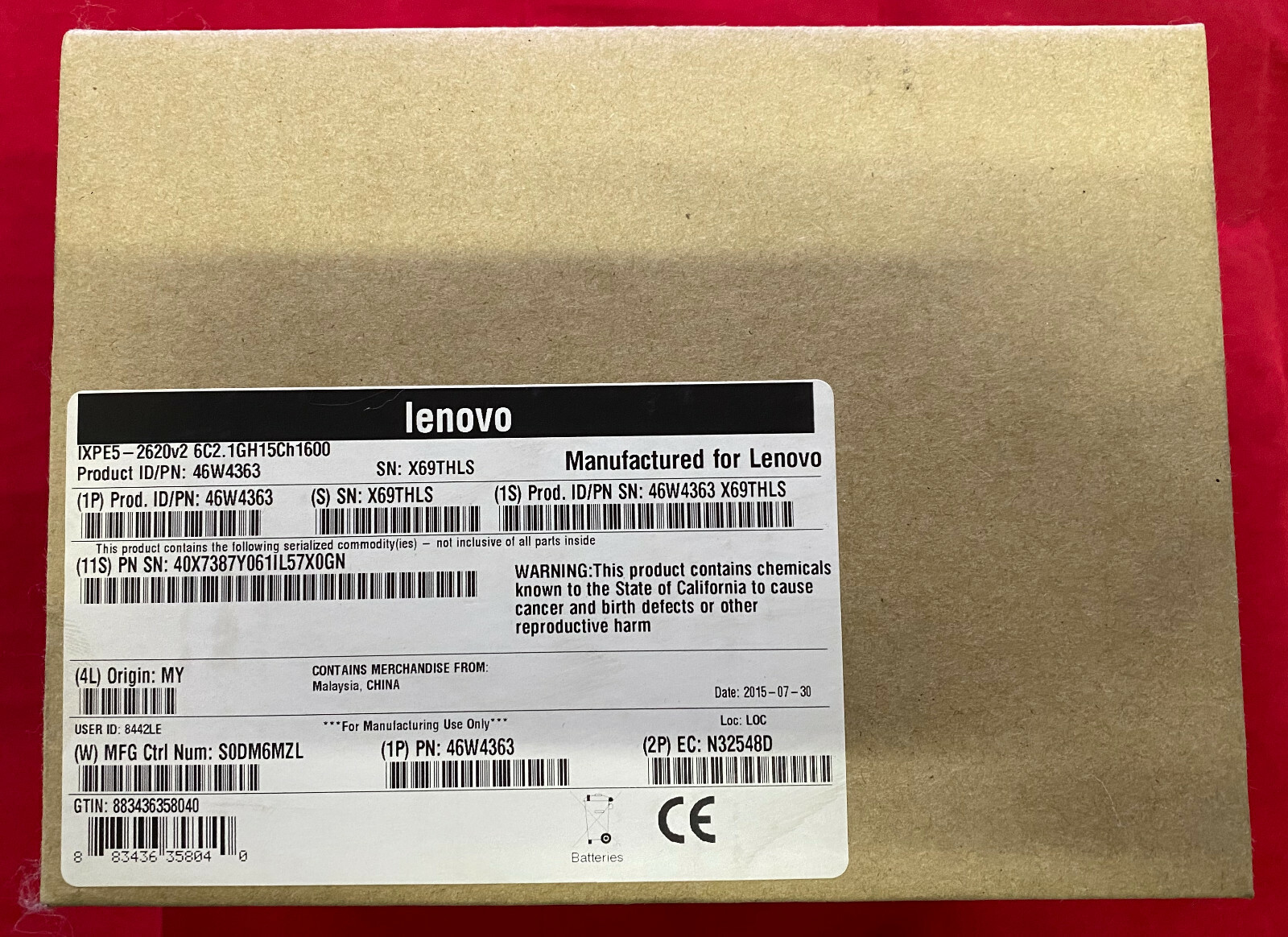 New Sealed LENOVO 46W4363 Intel Xeon E5-2620 v2 6C 2.1GHz 15MB w/3 Mo. Wa. Qty 4