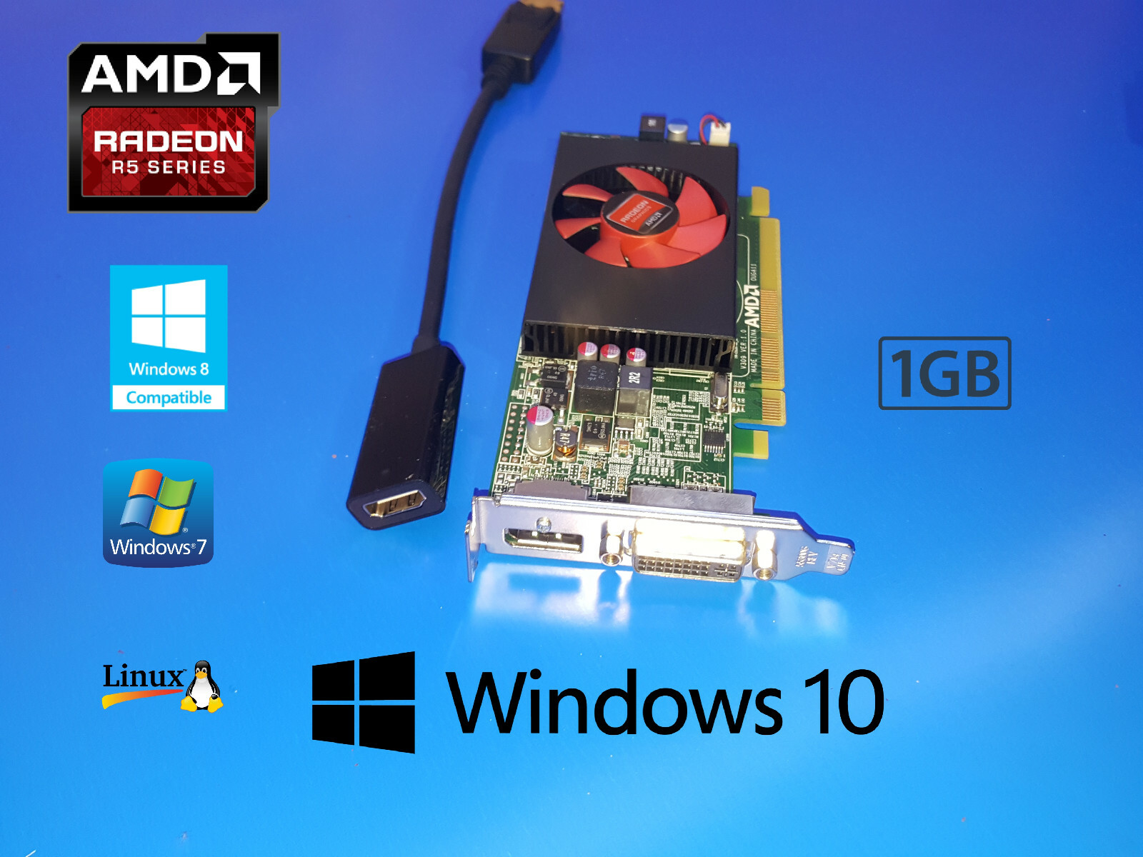 Dell Optiplex 7010 7020 7040 7050 7060 SFF 1GB Video Card + HDMI Converter Cable