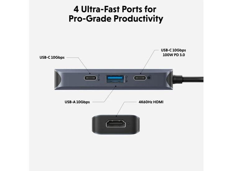 HYPER HyperDrive Next 4 Port USB-C Hub in Gray