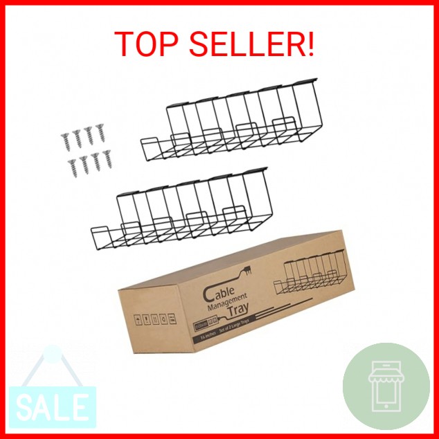 2 Packs Cable Management Tray, 16" Under Desk Organizer for Wire Organization, M