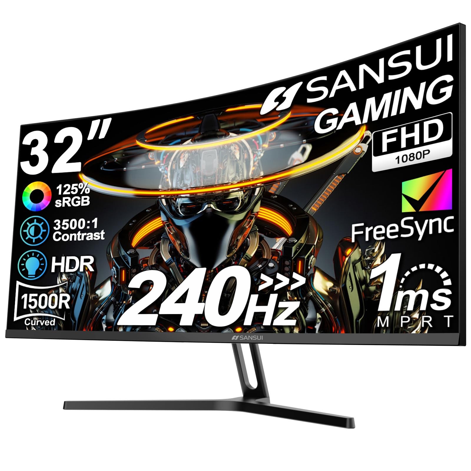 SANSUI ES-G32C1F 32 Inch Curved 240Hz Gaming Monitor FHD 1080P