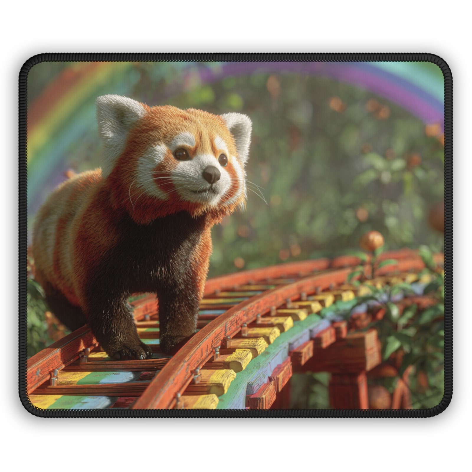 Red Panda on Rainbow Bridge Gaming Mouse Pad